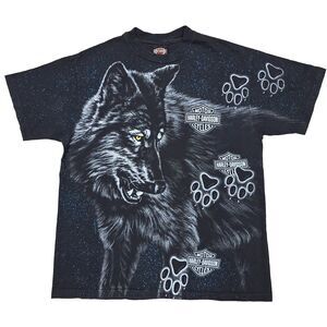 Vintage 1994 Harley Davidson Made In USA "All Over Wolf" Shirt Rare Size L